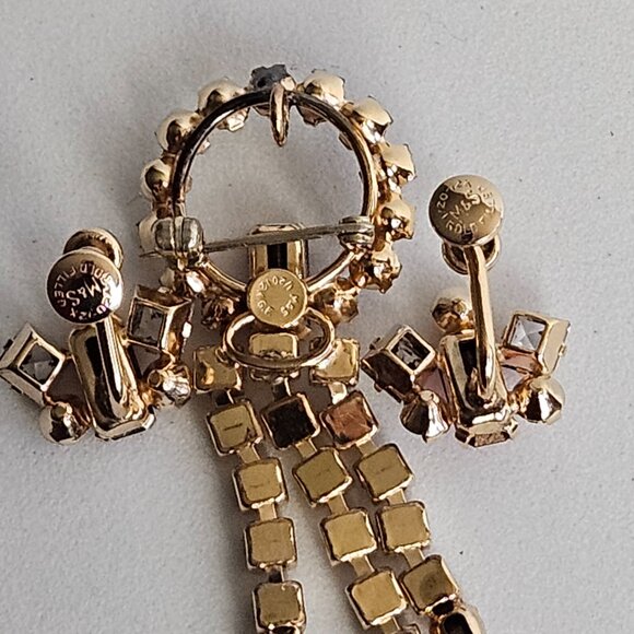 Vtg Marks & Spencer 12K Gold-Filled Rare Pink Rhinestone Brooch & Earrings Set - Picture 13 of 16